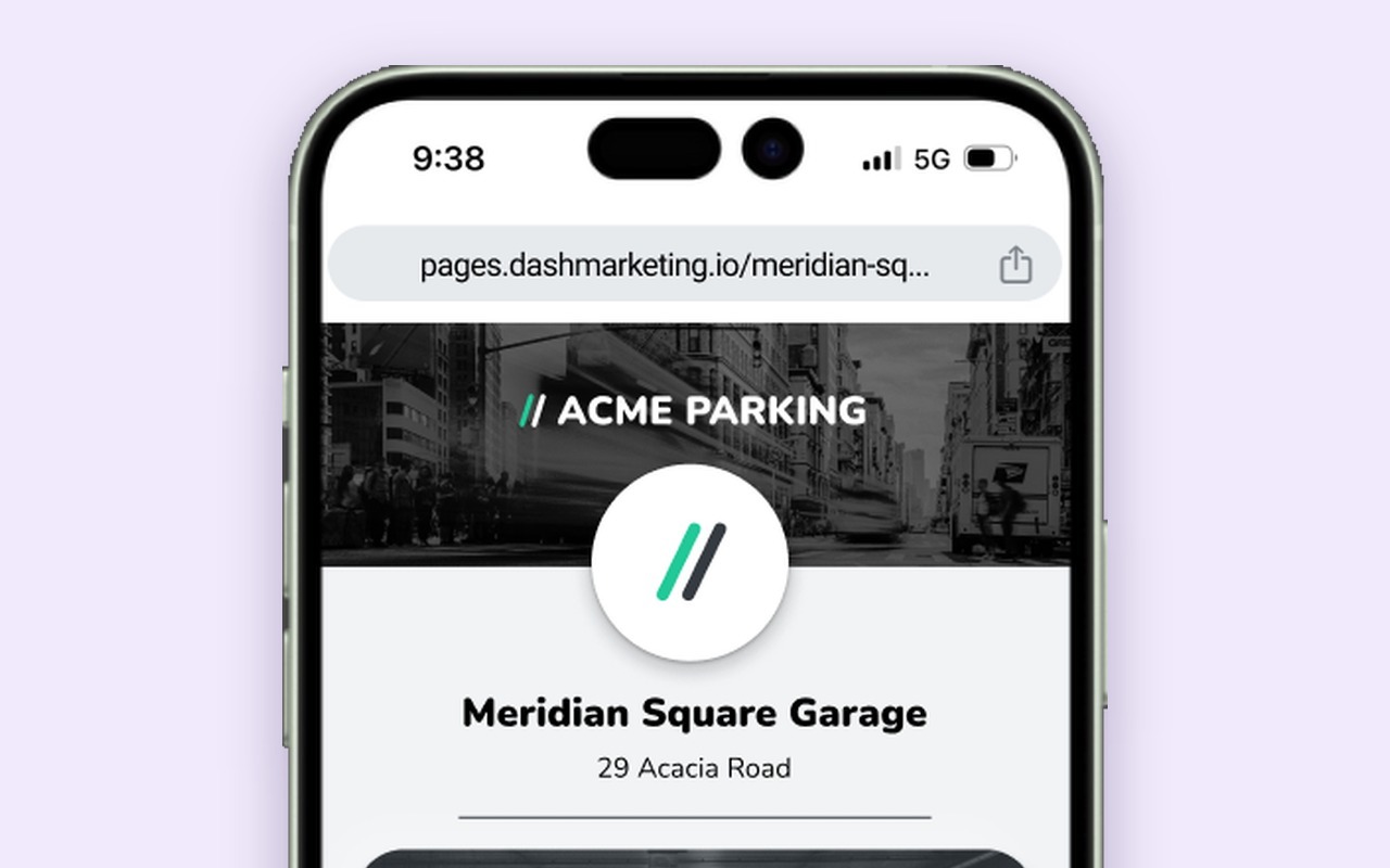 ACME Parking DashPage for Meridian Square Garage on a phone